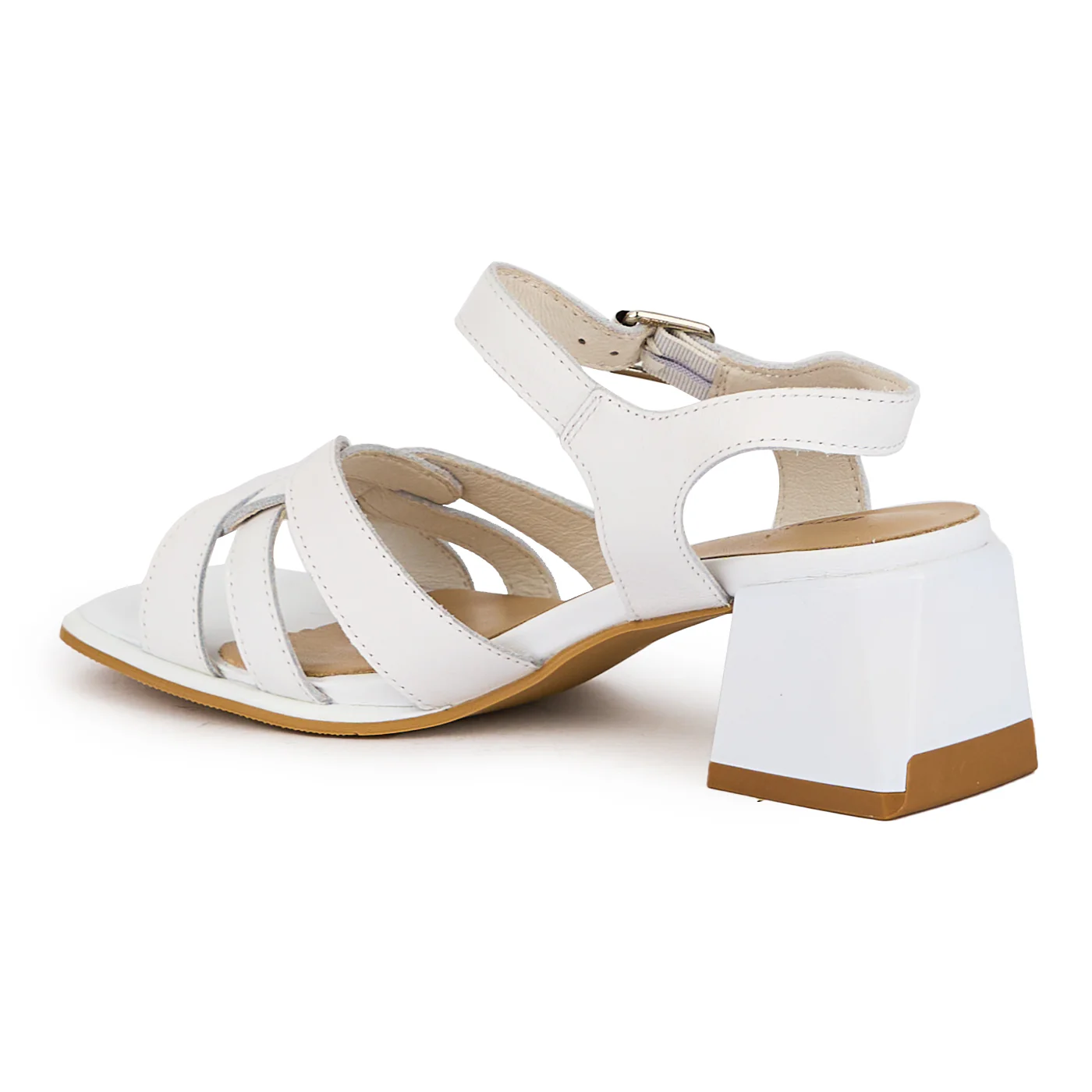 Sandale dama din piele naturala alba cu toc gros 6 cm 16091 - Image 2