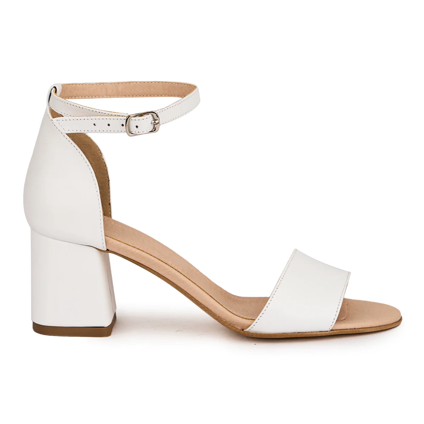 Sandale dama din piele naturala alba cu toc gros 6 cm 16493