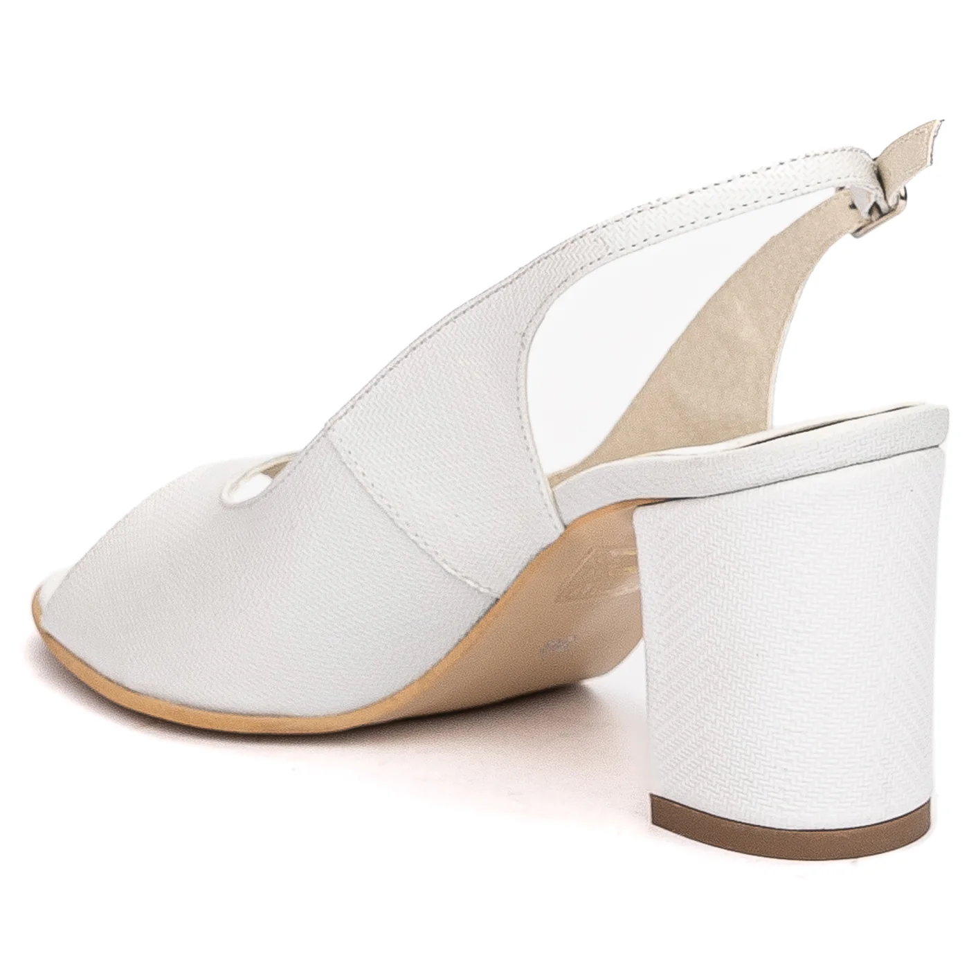 Sandale dama din piele naturala alba cu toc gros 7.5cm 13709 - Image 2