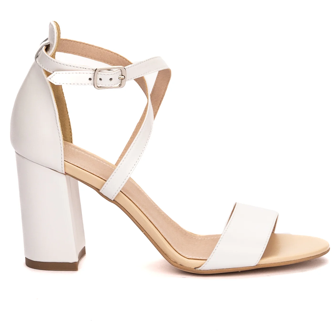 Sandale dama din piele naturala alba cu toc gros 8 cm 13531