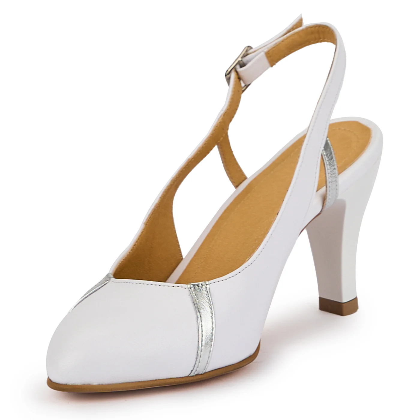 Sandale dama din piele naturala alba cu toc gros 8 cm 15217 - Image 3