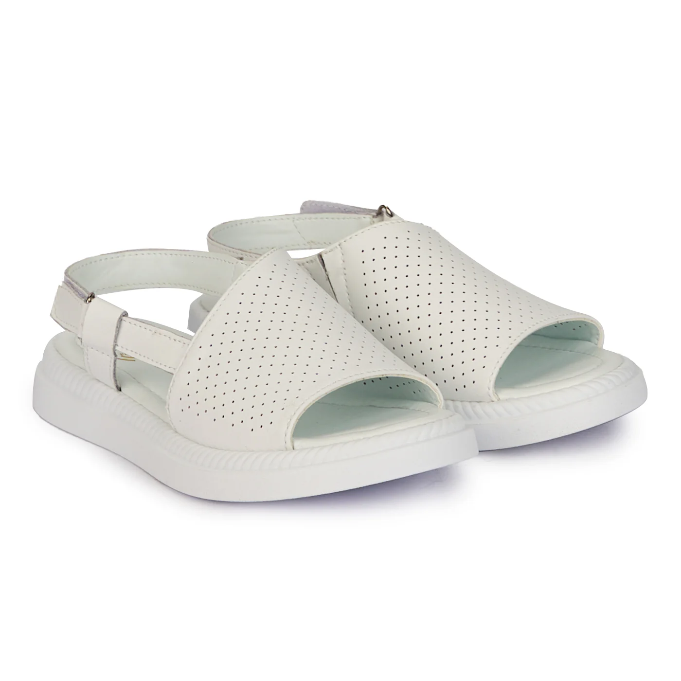 Sandale dama din piele naturala alba perforata cu talpa joasa 18228 - Image 4