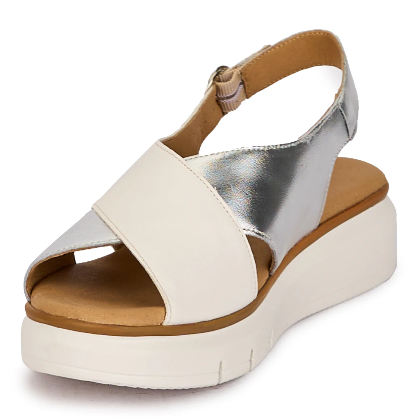 Sandale dama din piele naturala argintie cu platforma 18254 - Image 3