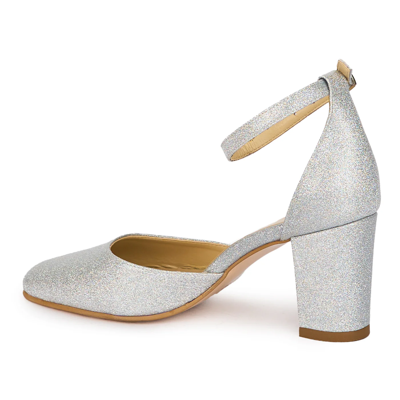 Sandale dama din piele naturala argintie cu toc gros 7.5 cm 18056 - Image 2