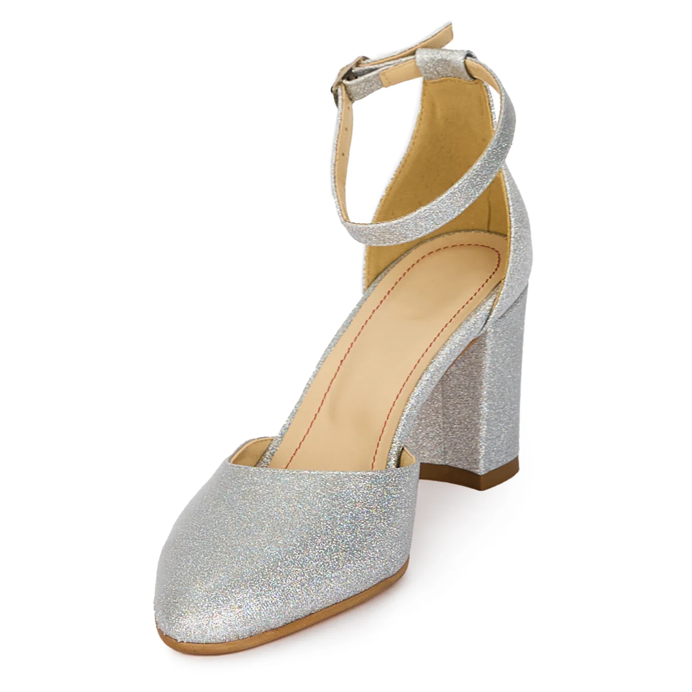 Sandale dama din piele naturala argintie cu toc gros 7.5 cm 18056 - Image 3