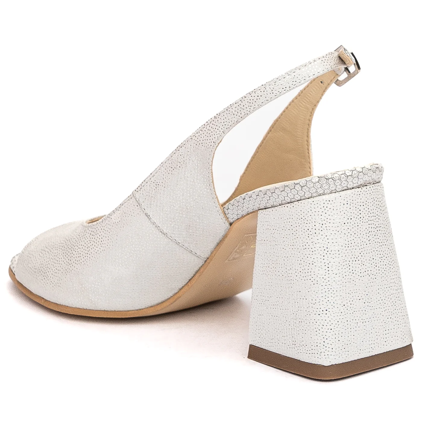Sandale dama din piele naturala argintie cu toc gros 7.5cm 13706 - Image 2