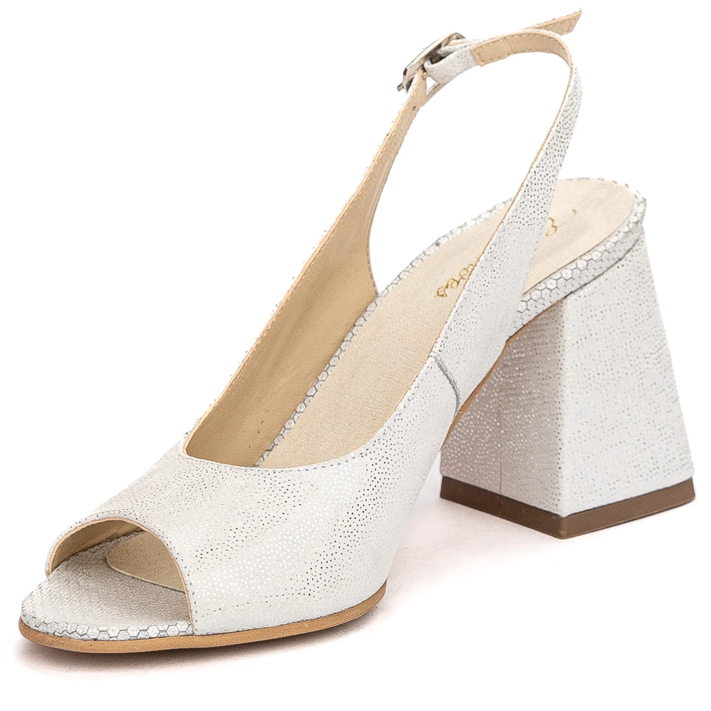 Sandale dama din piele naturala argintie cu toc gros 7.5cm 13706 - Image 3