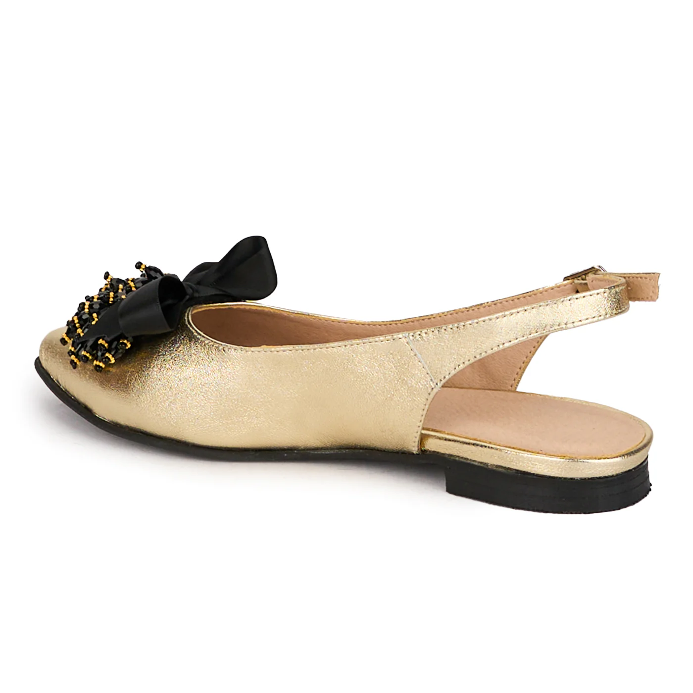 Sandale dama din piele naturala aurie cu accesoriu 18639 - Image 2