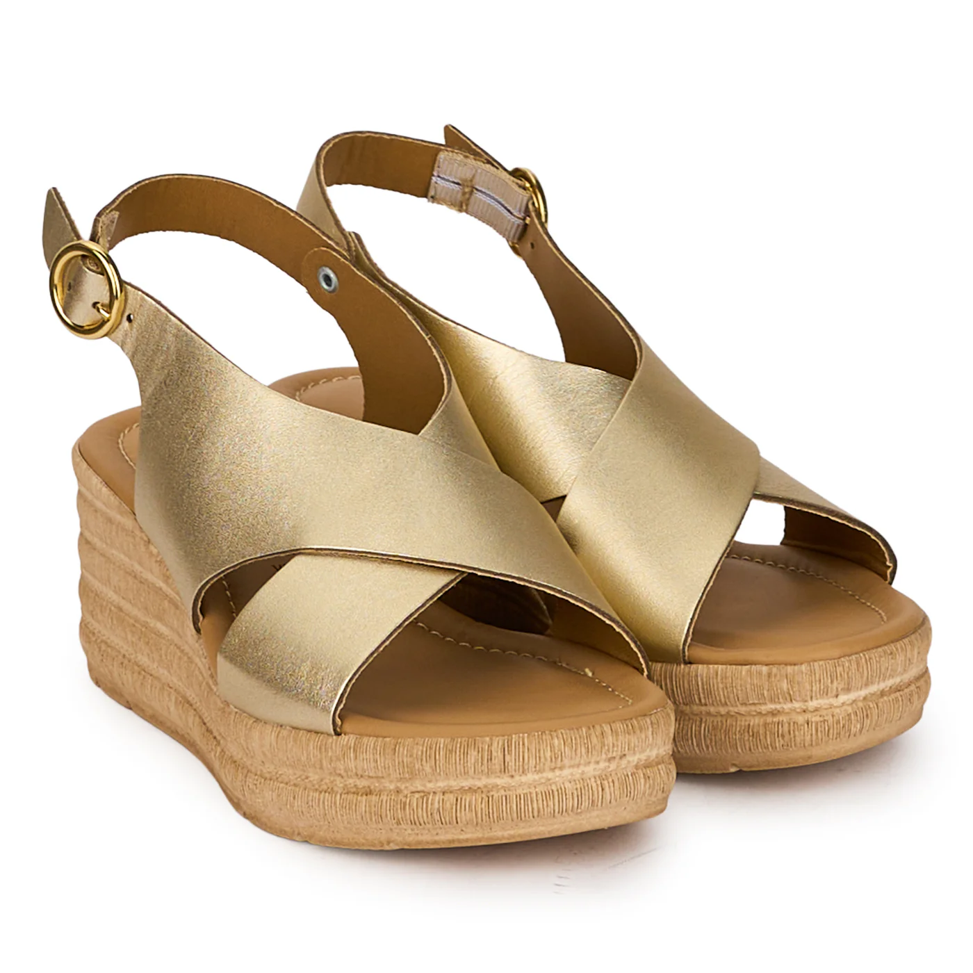 Sandale dama din piele naturala aurie cu platforma 6 cm 18353 - Image 4