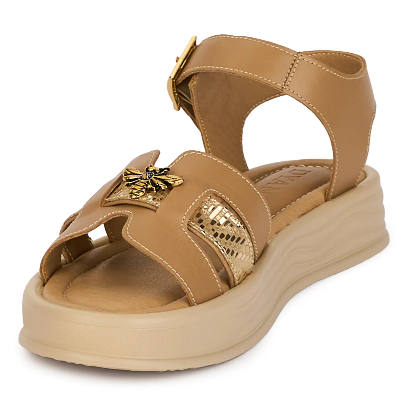Sandale dama din piele naturala bej cu accesoriu 18388 - Image 3