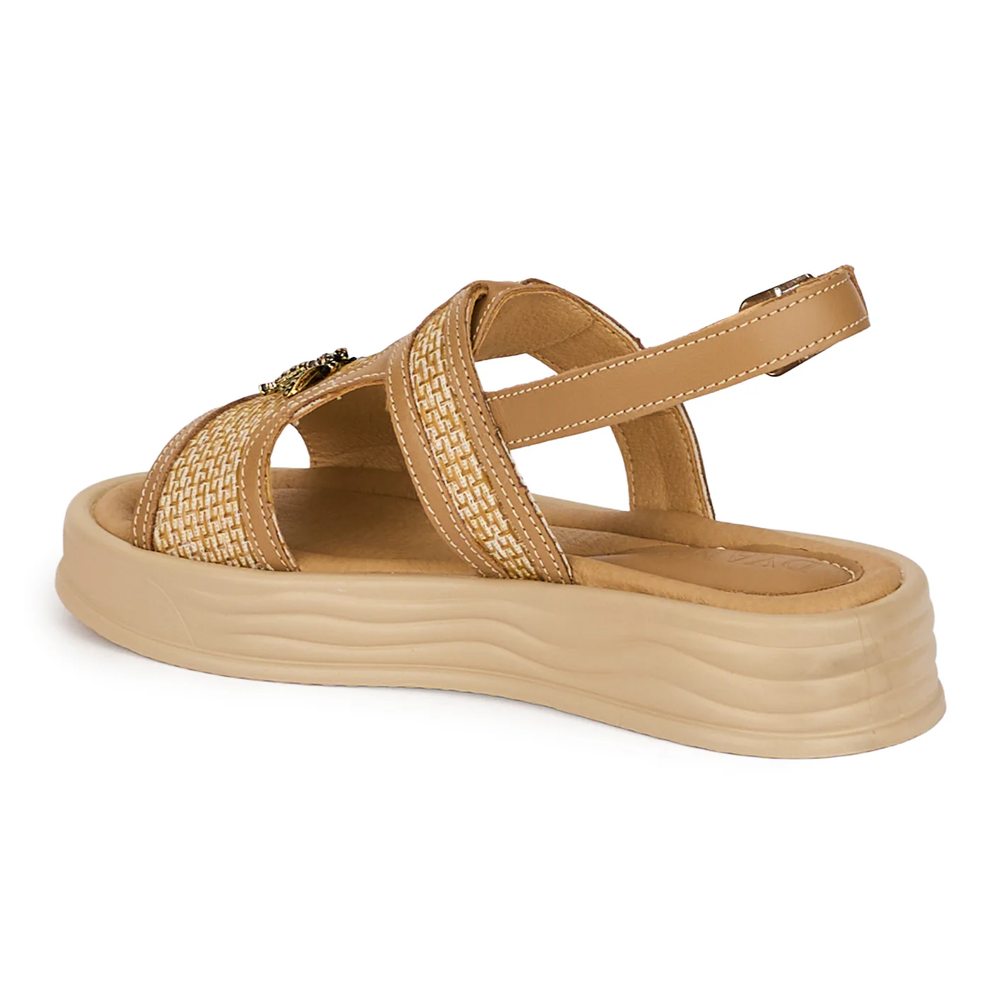 Sandale dama din piele naturala bej cu accesoriu 18392 - Image 2