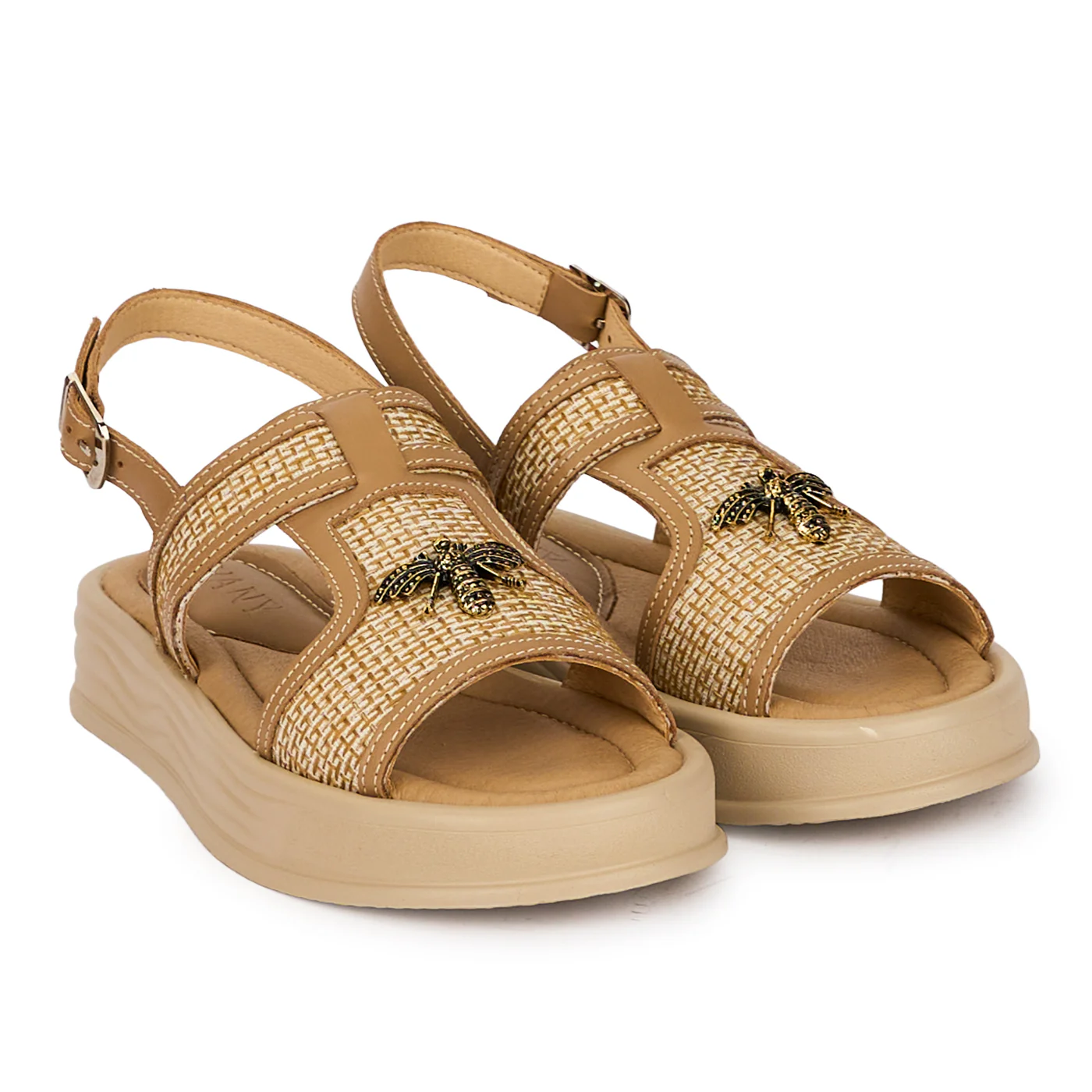 Sandale dama din piele naturala bej cu accesoriu 18392 - Image 4