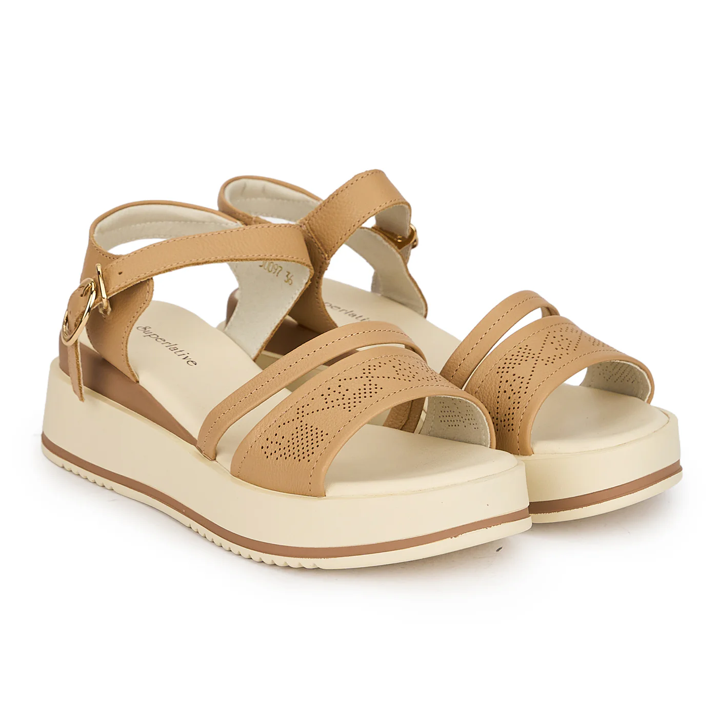 Sandale dama din piele naturala bej cu platforma 5 cm 19759 - Image 4