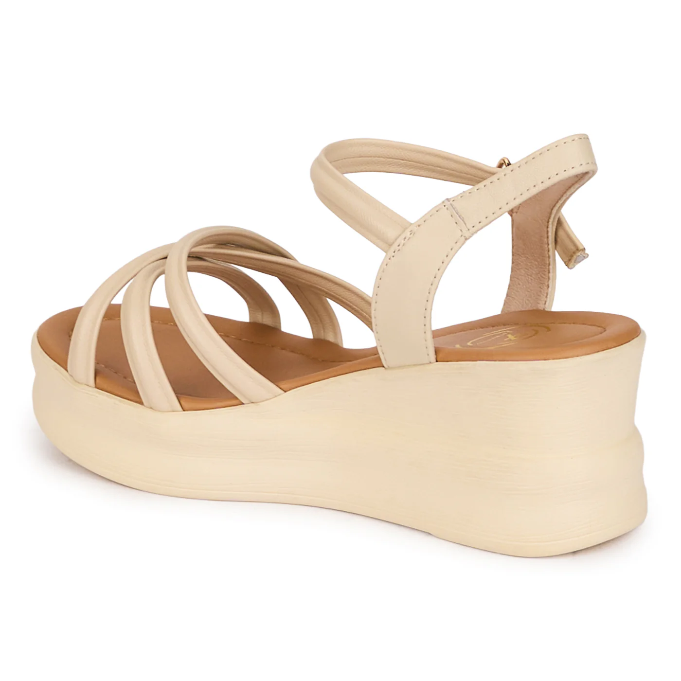 Sandale dama din piele naturala bej cu platforma 6.5 cm 18538 - Image 2