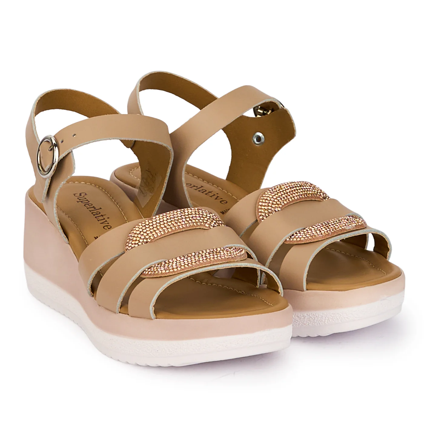Sandale dama din piele naturala bej cu platforma 6 cm 18351 - Image 4