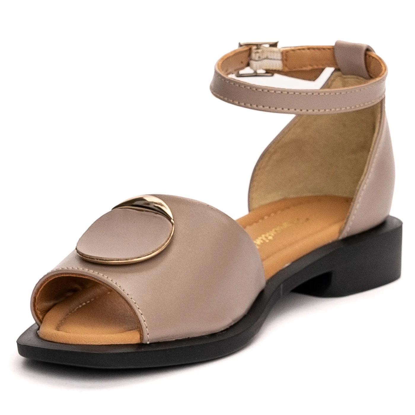 Sandale dama din piele naturala bej cu talpa joasa 13498 - Image 3