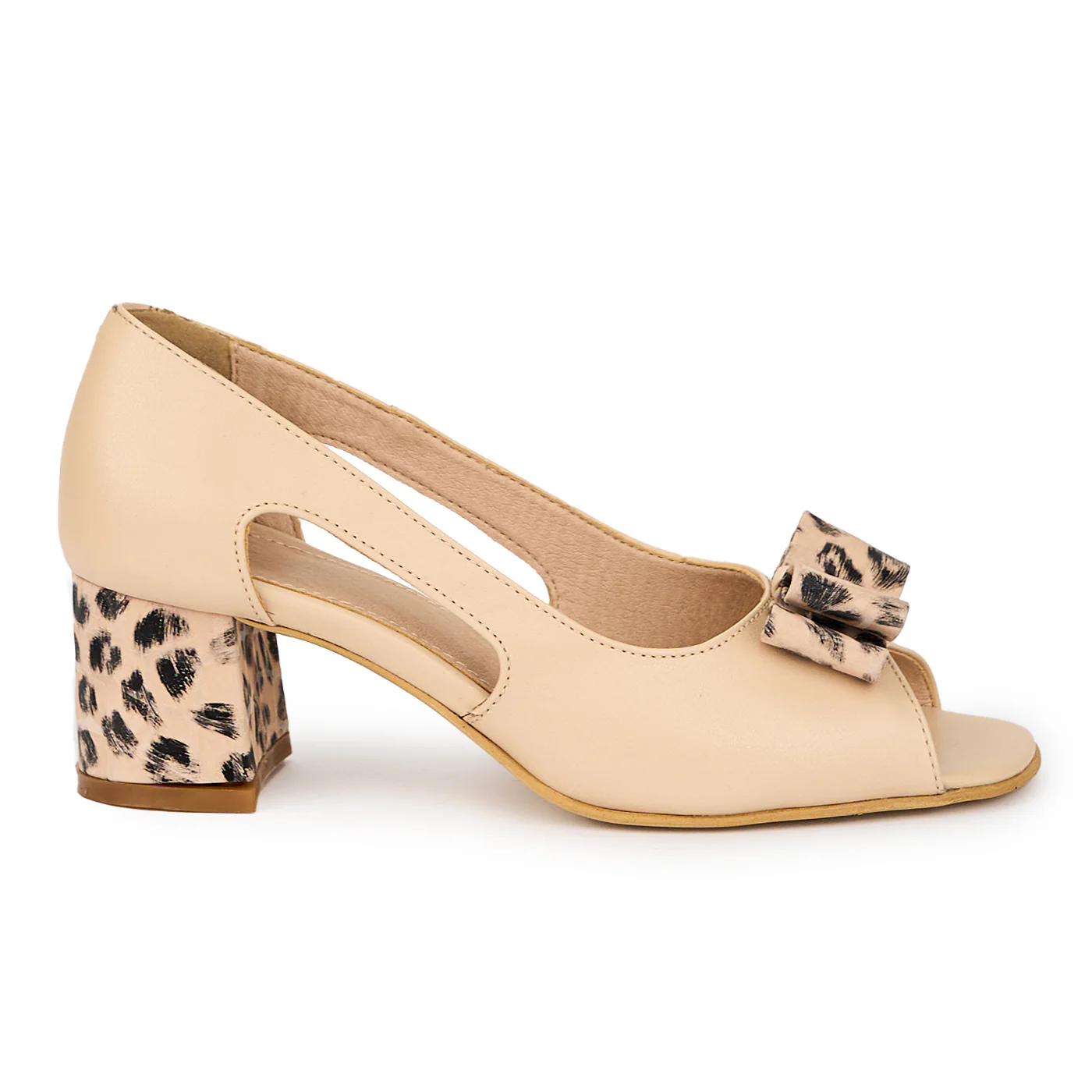 Sandale dama din piele naturala bej cu toc gros 5.5 cm 15280