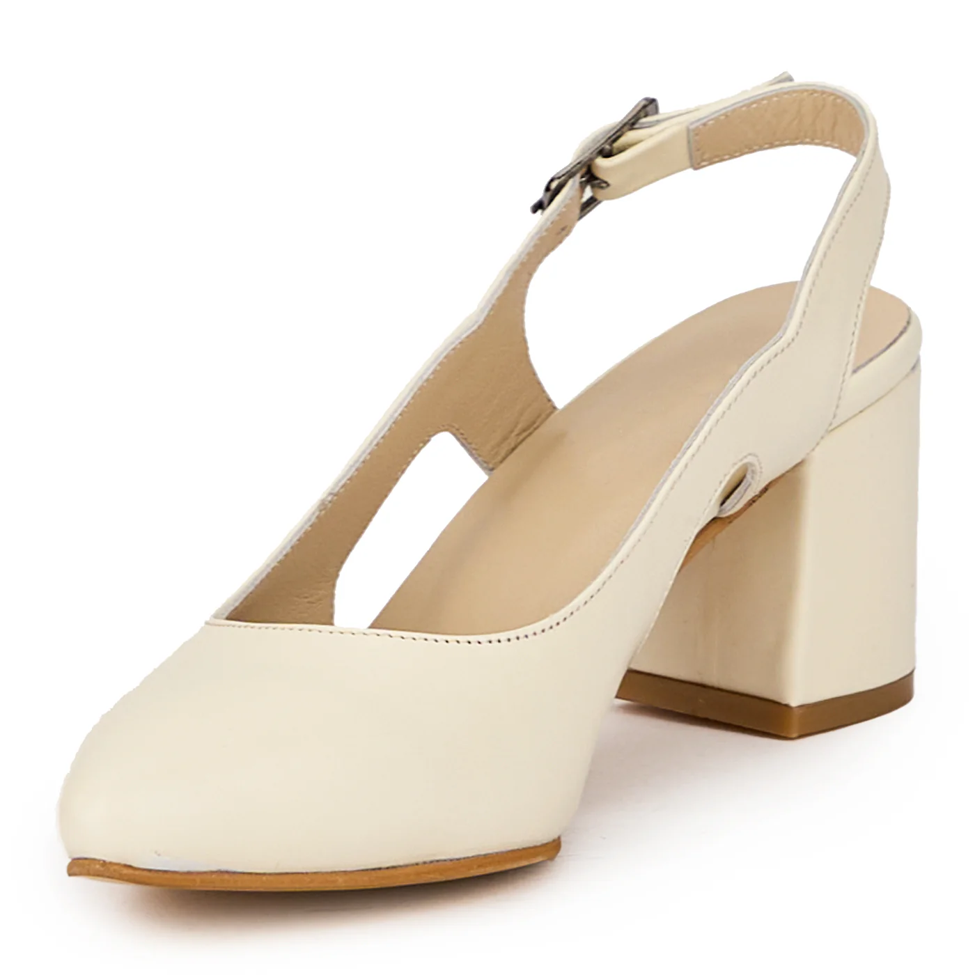 Sandale dama din piele naturala bej cu toc gros 6.5 cm 15889 - Image 3