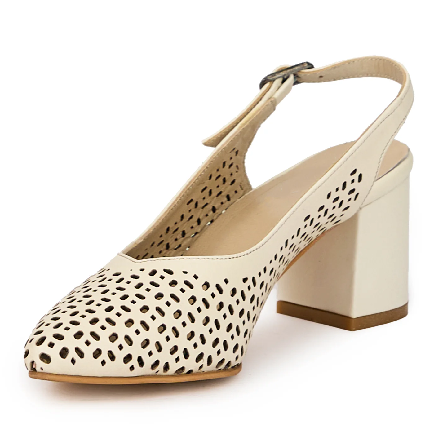 Sandale dama din piele naturala bej cu toc gros 6.5 cm 15909 - Image 3