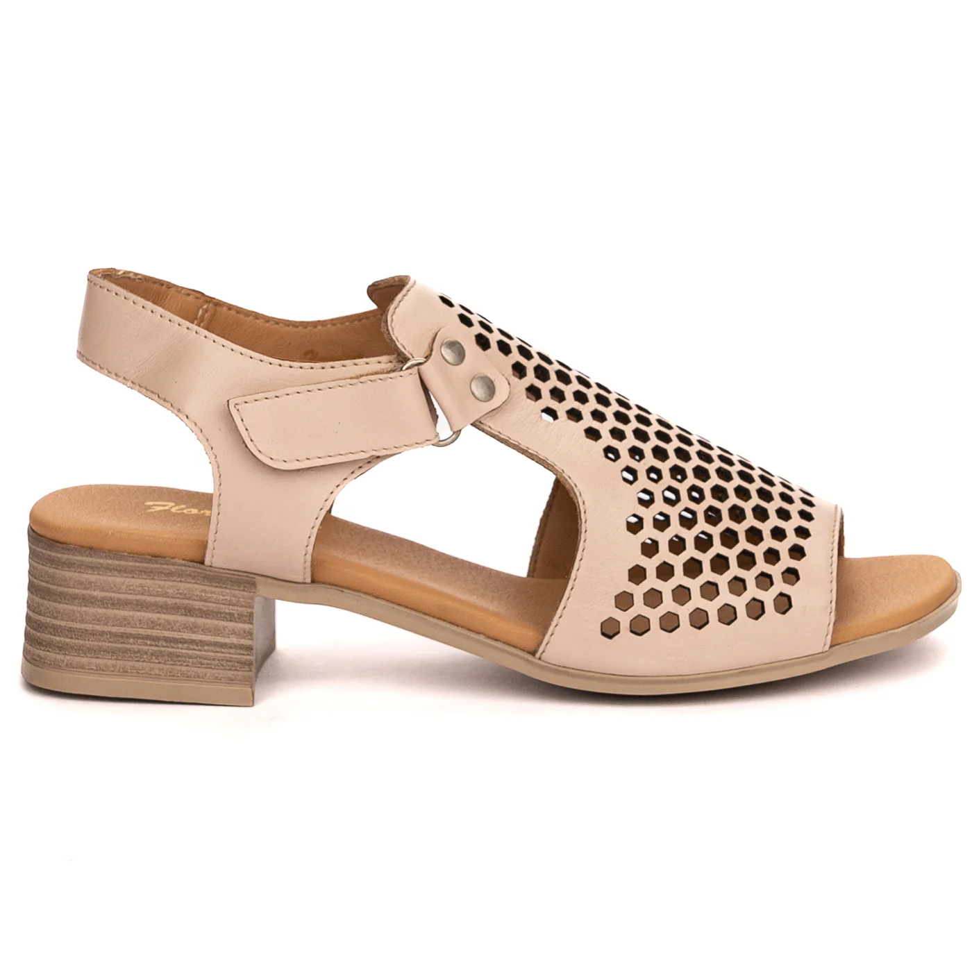 Sandale dama din piele naturala bej cu toc gros 6 cm 13518