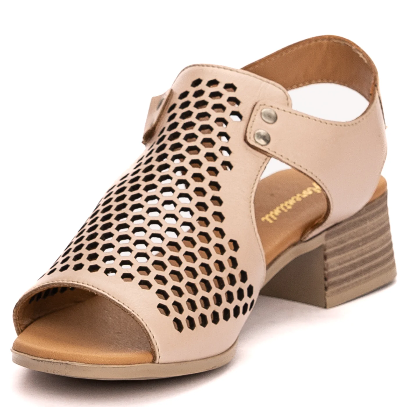 Sandale dama din piele naturala bej cu toc gros 6 cm 13518 - Image 3