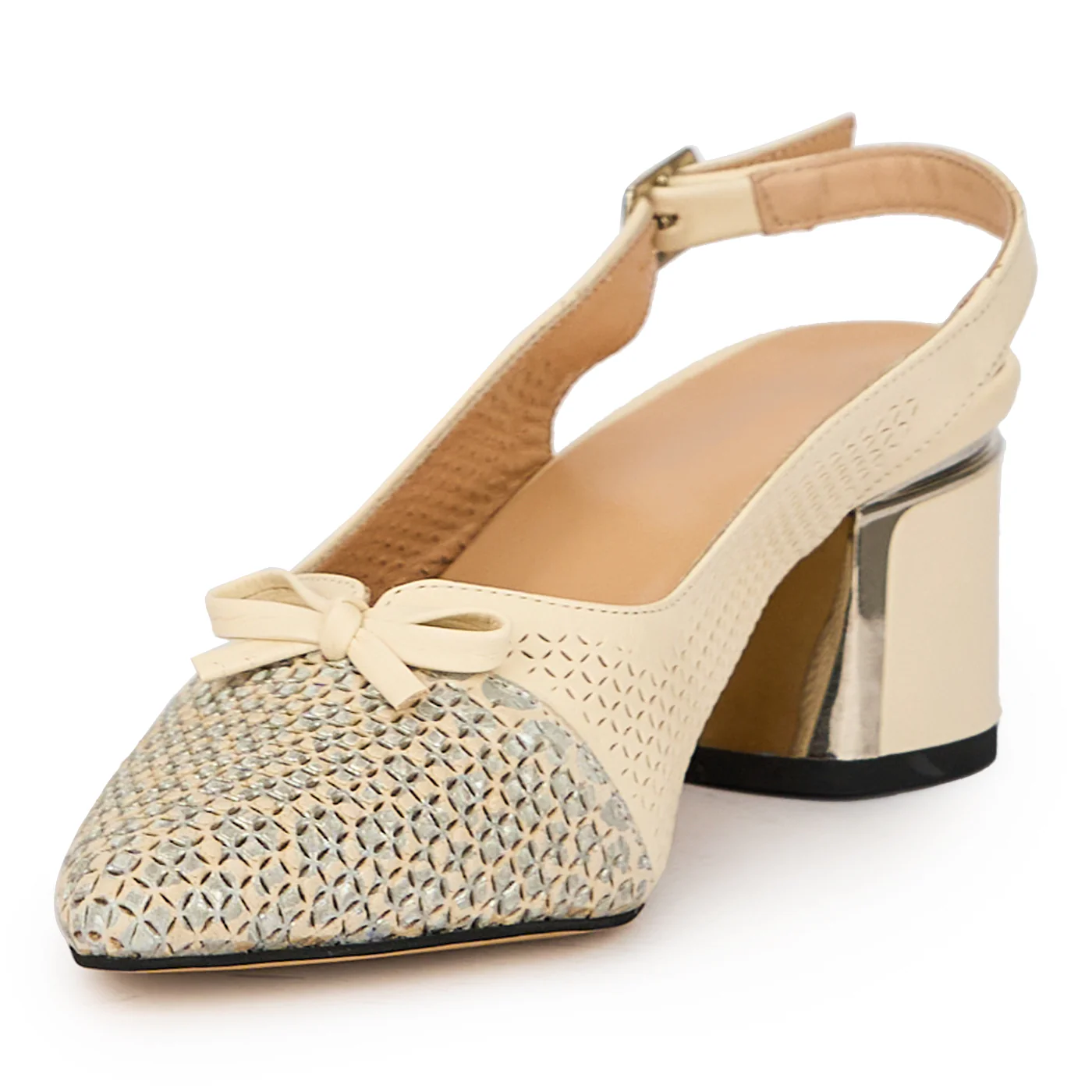 Sandale dama din piele naturala bej cu toc gros 6 cm 15644 - Image 3