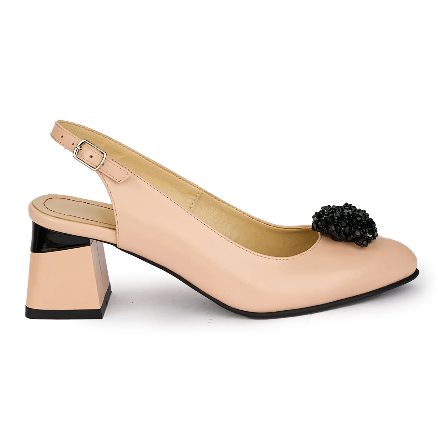 Sandale dama din piele naturala bej cu toc gros 6 cm 18101