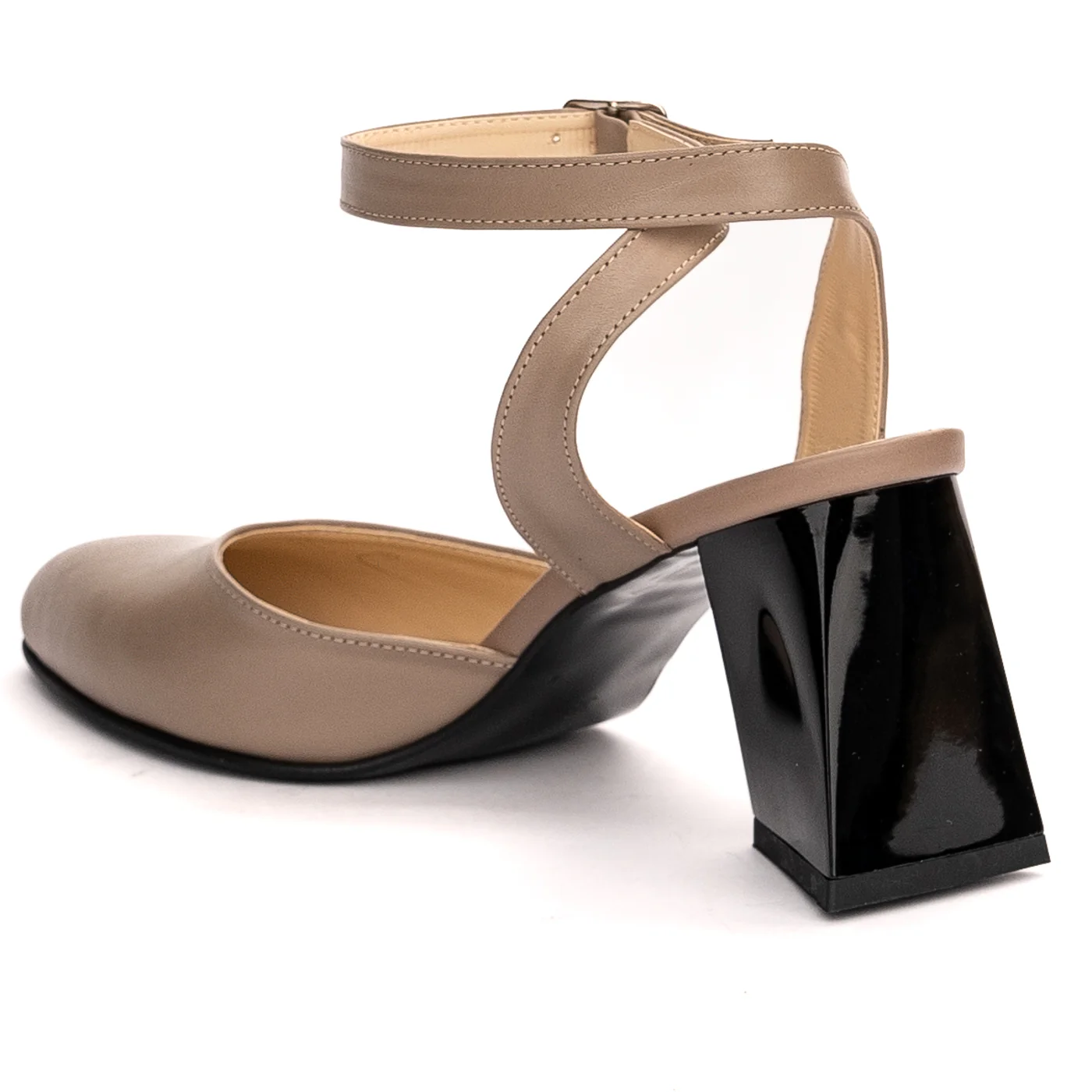Sandale dama din piele naturala bej cu toc gros 7.5 cm 13502 - Image 2