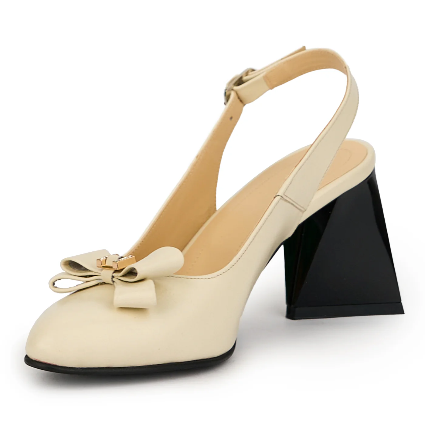 Sandale dama din piele naturala crem cu toc gros 7.5 cm 14943 - Image 3