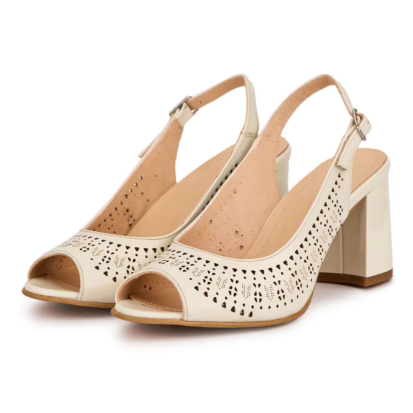 Sandale dama din piele naturala bej cu toc gros 7.5 cm 16423 - Image 3