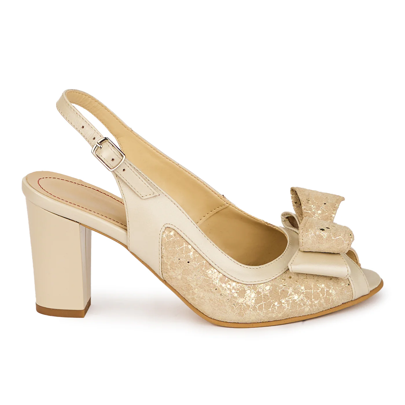 Sandale dama din piele naturala bej cu toc gros 7.5 cm 18072