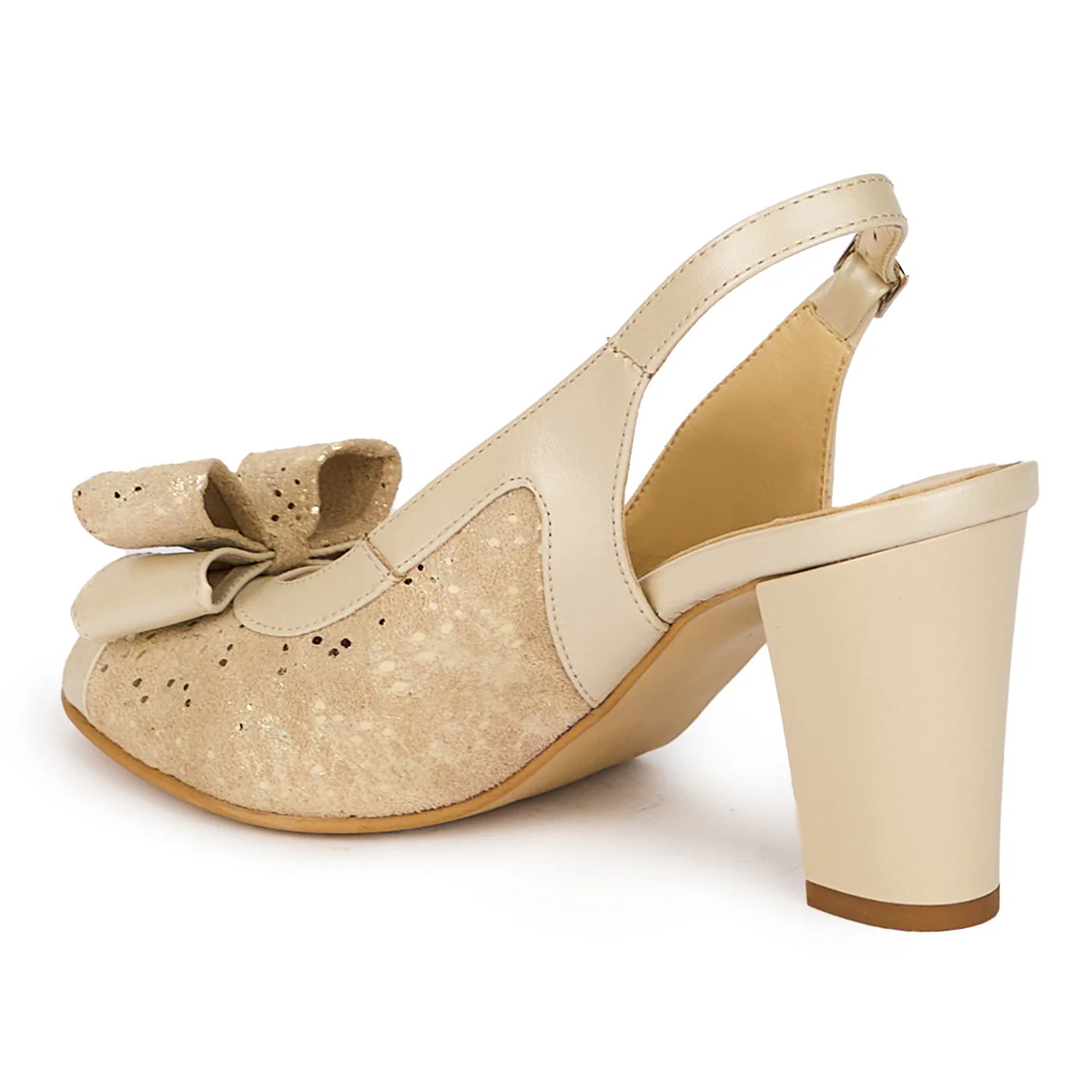 Sandale dama din piele naturala bej cu toc gros 7.5 cm 18072 - Image 2