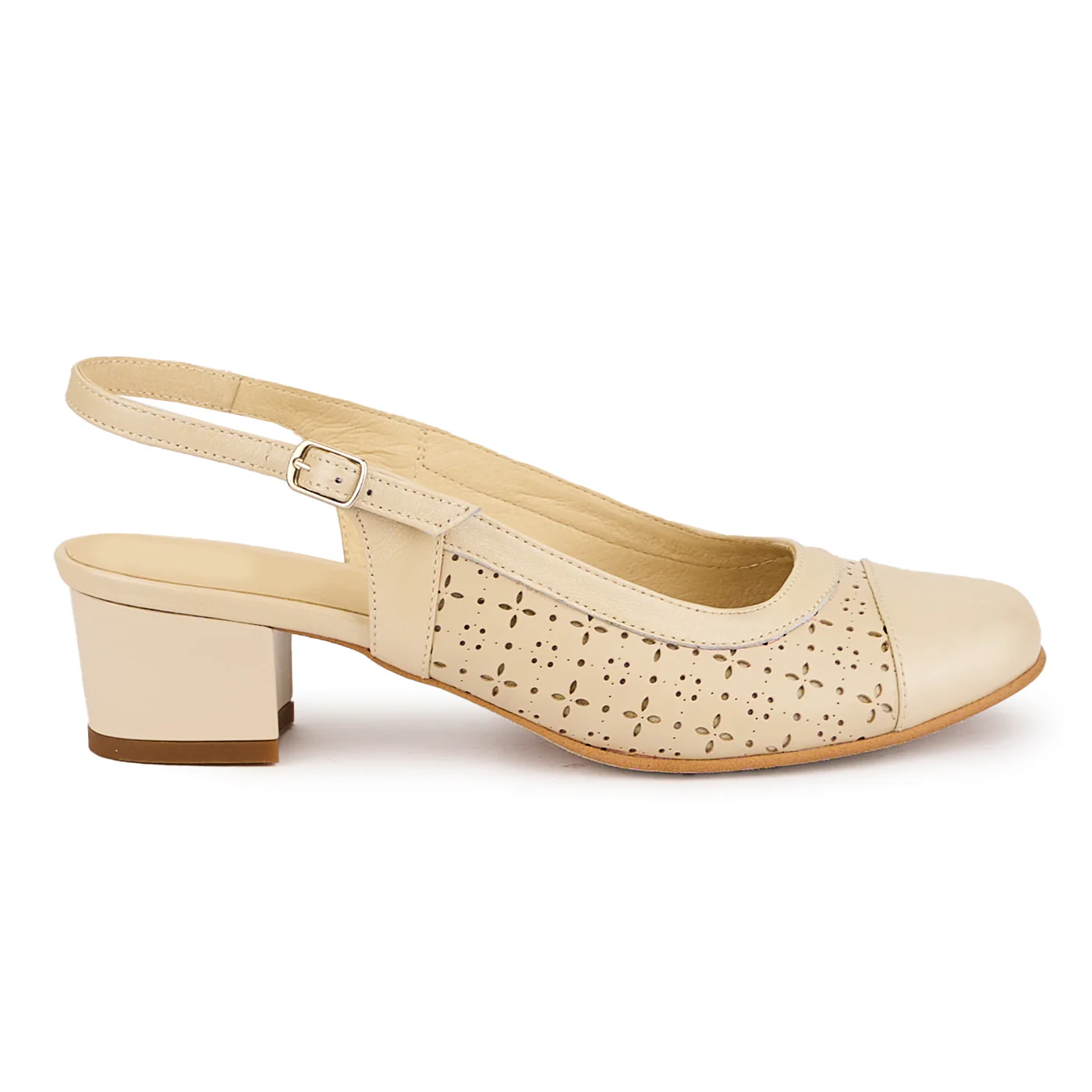 Sandale dama din piele naturala bej cu toc mic 4.5 cm 16779