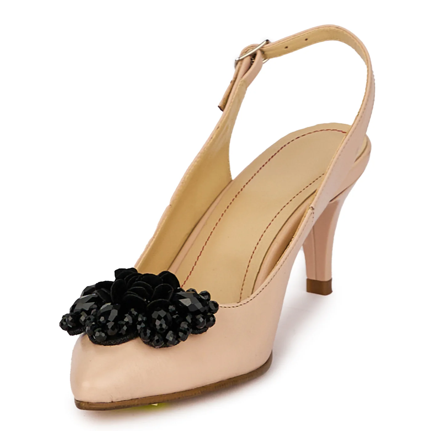Sandale dama din piele naturala bej cu toc subtire 8 cm 18066 - Image 3