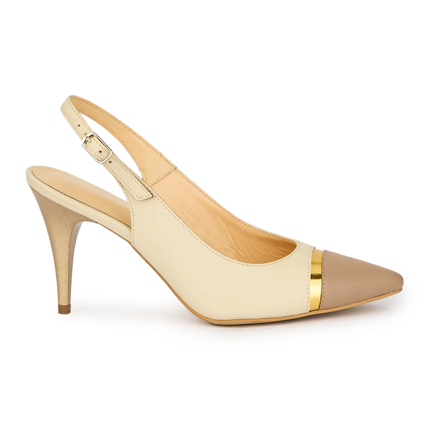 Sandale dama din piele naturala bej cu toc subtire 9 cm 15353