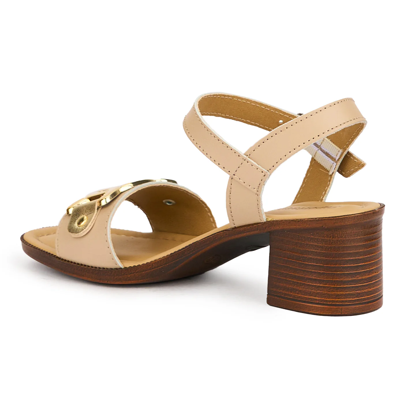 Sandale dama din piele naturala bej-nude cu toc gros 5.5 cm 16129 - Image 2