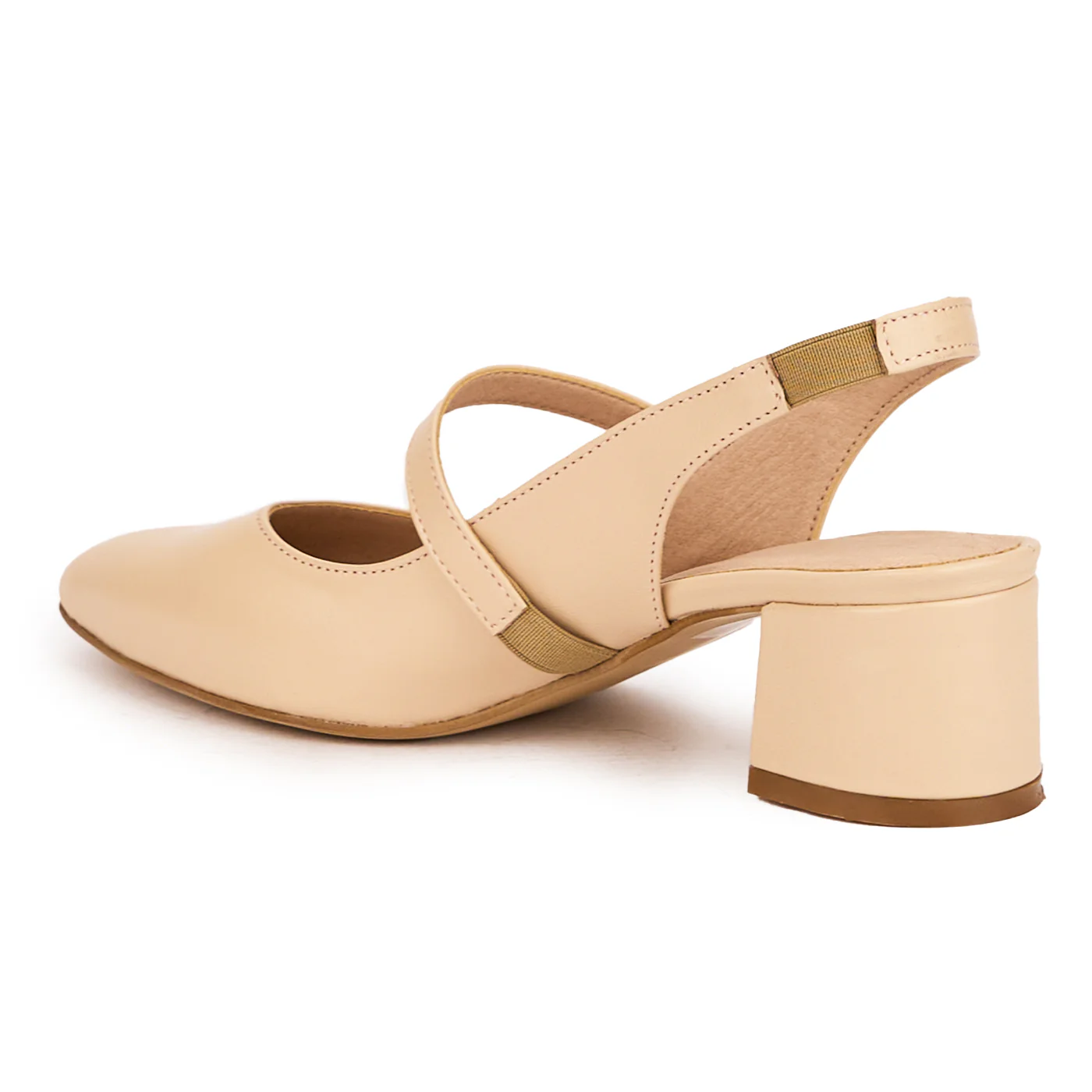 Sandale dama din piele naturala bej-nude cu toc gros 5 cm 16496 - Image 3