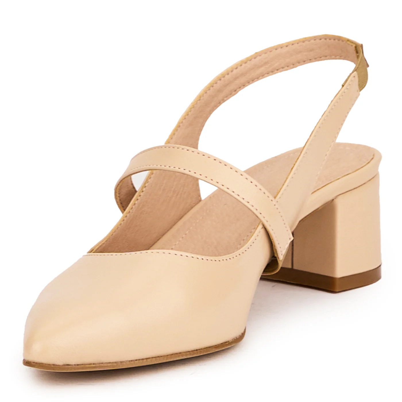 Sandale dama din piele naturala bej-nude cu toc gros 5 cm 16496 - Image 4