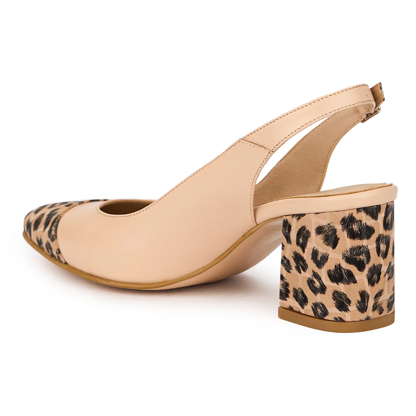 Sandale dama din piele naturala bej-nude cu toc gros 6.5 cm 15709 - Image 2