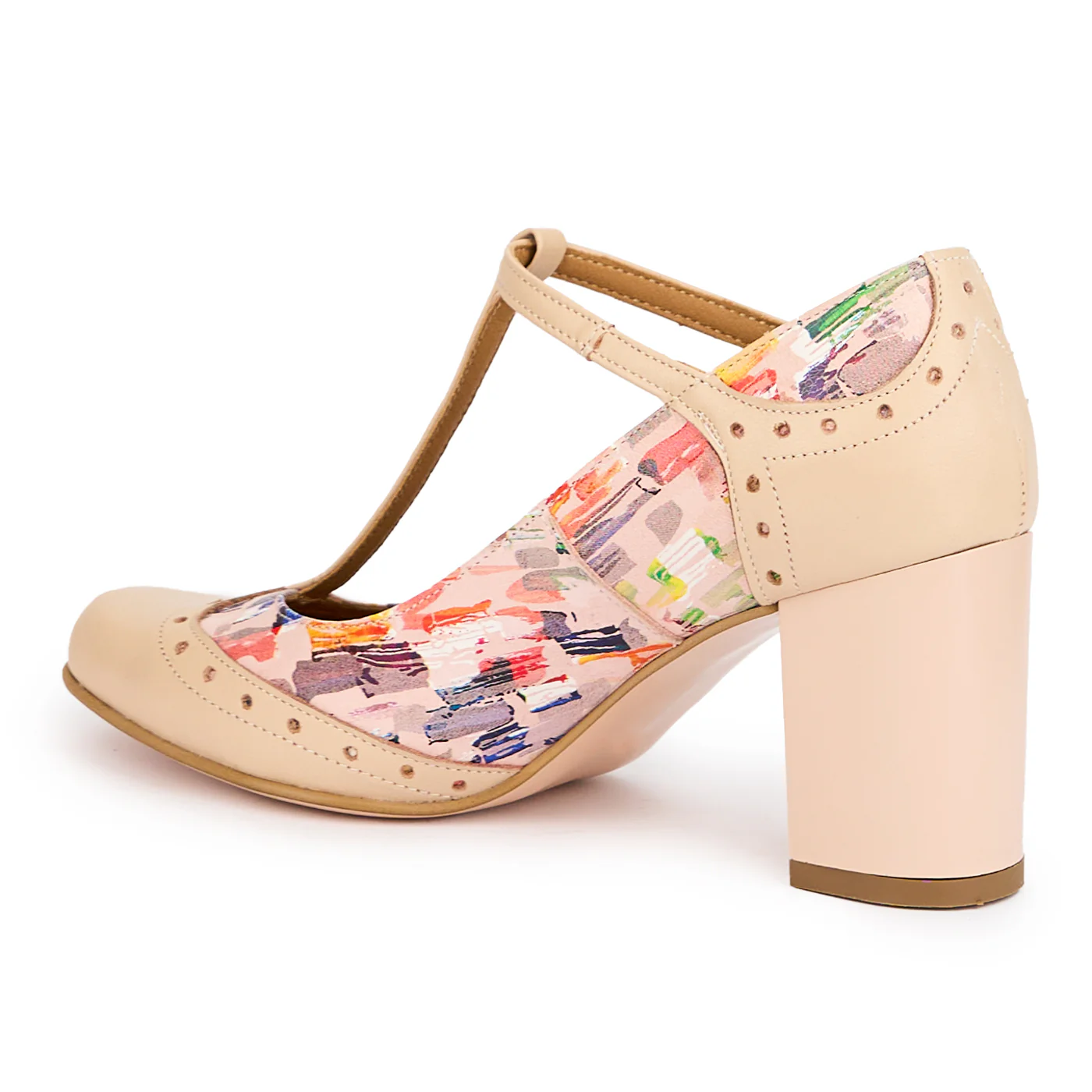 Sandale dama din piele naturala bej-nude cu toc gros 7.5 cm 15173 - Image 2