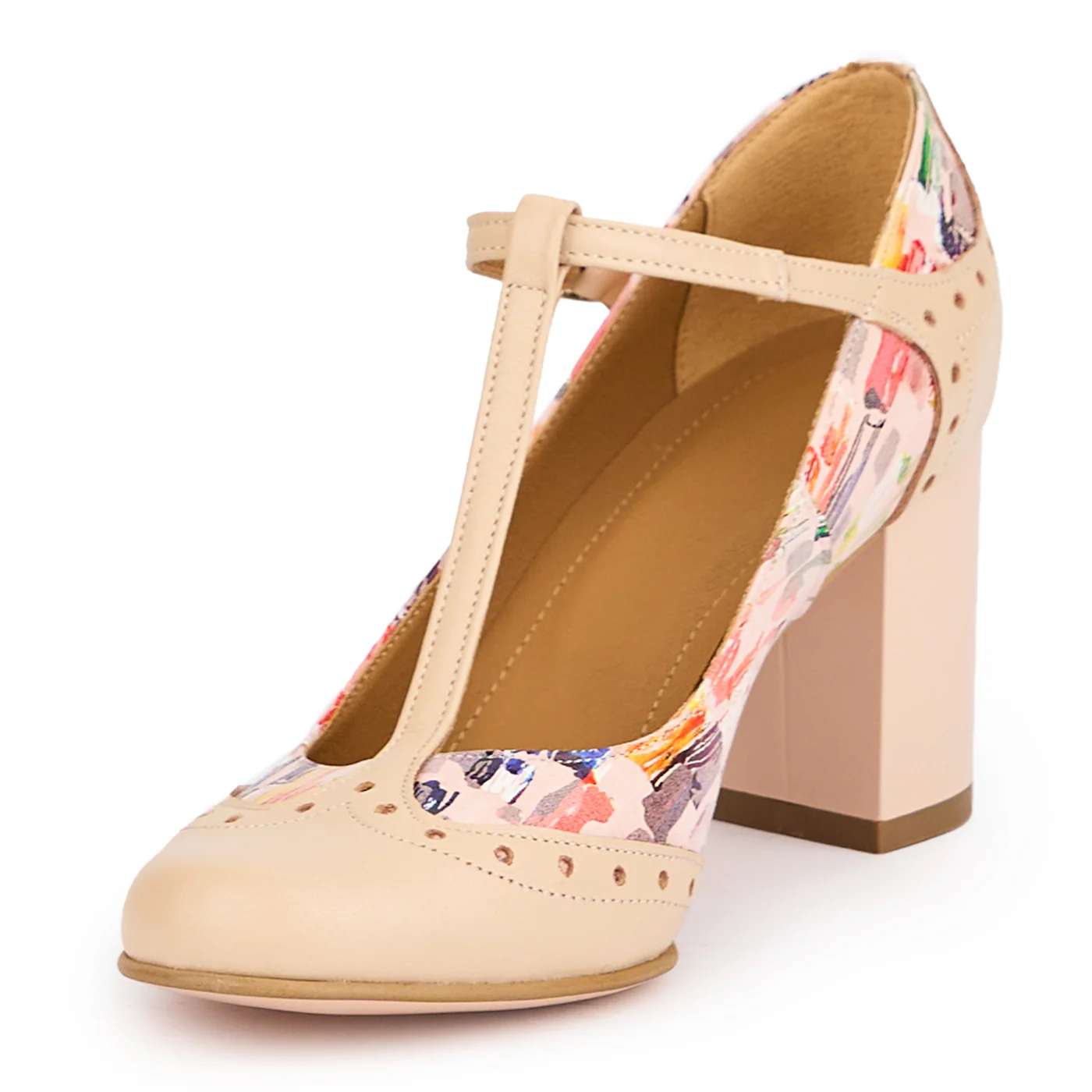 Sandale dama din piele naturala bej-nude cu toc gros 7.5 cm 15173 - Image 3
