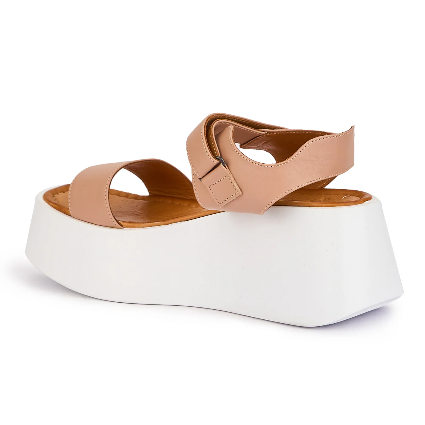 Sandale dama din piele naturala bej-roz cu talpa inalta 7.5 cm 16332 - Image 2