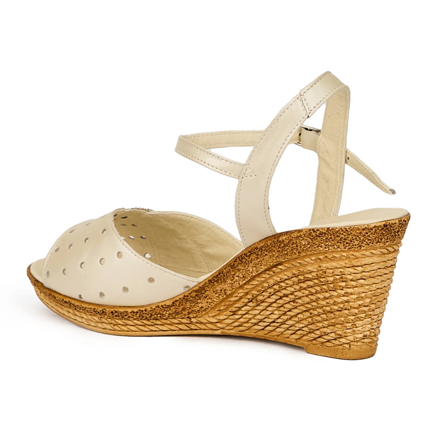 Sandale dama din piele naturala bej sidefat cu platforma 8 cm 15830 - Image 2