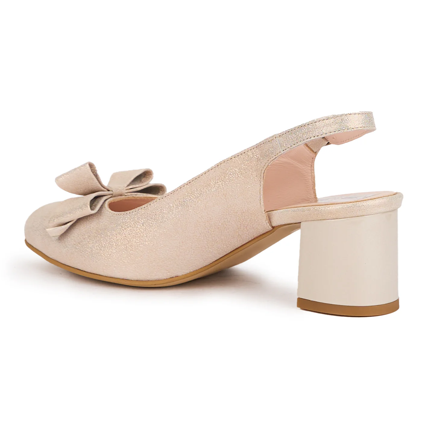 Sandale dama din piele naturala bej-sidefat cu toc gros 5.5 cm 17051 - Image 2