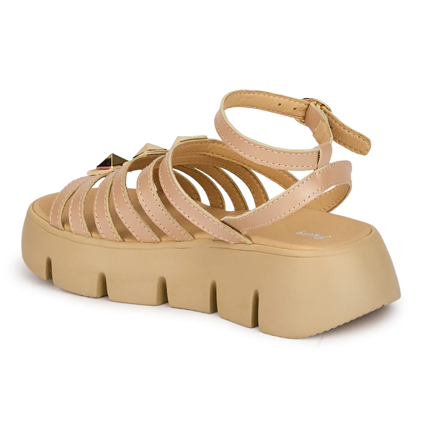Sandale dama din piele naturala bej sidefata cu talpa inalta 5 cm 18425 - Image 2