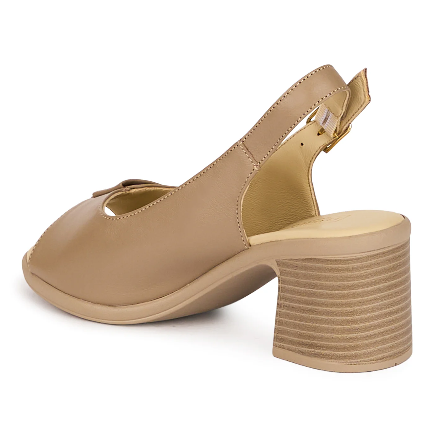 Sandale dama din piele naturala bej taupe cu toc gros 6.5 cm 18446 - Image 2