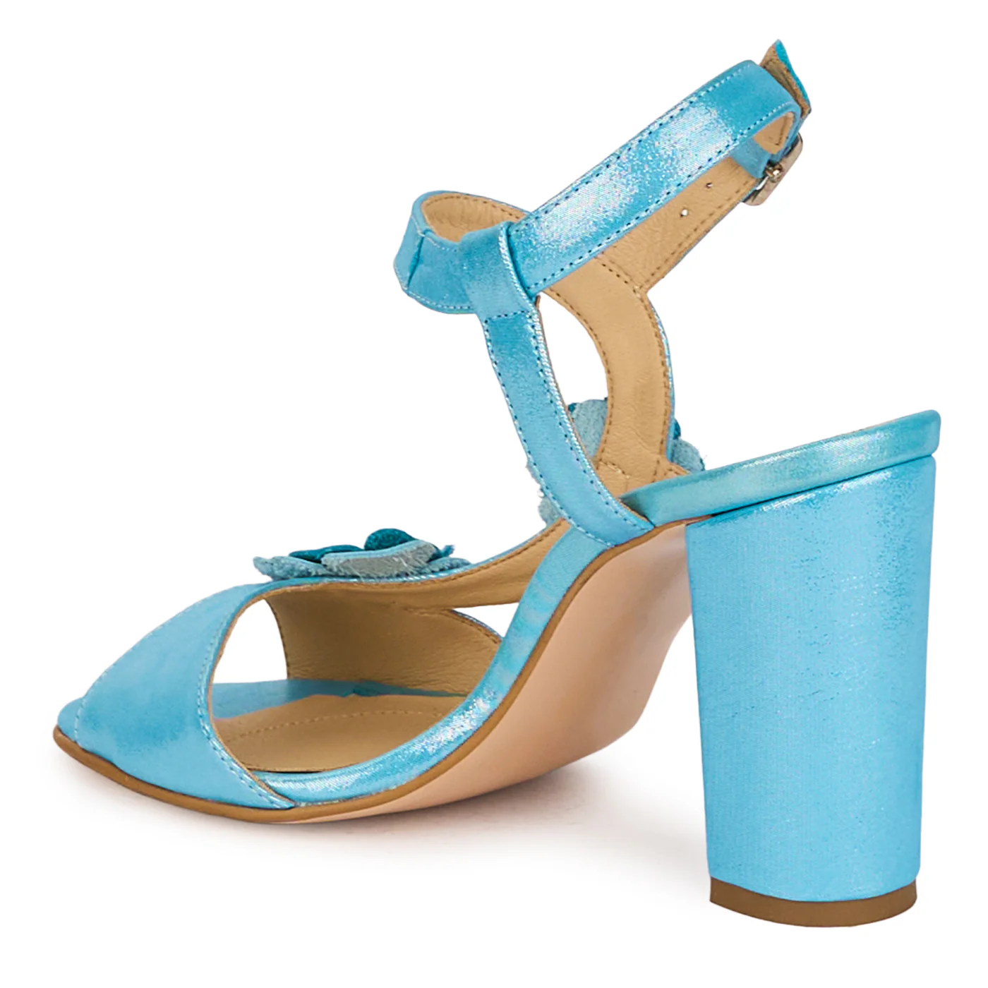 Sandale dama din piele naturala bleu sidef cu toc gros 9 cm 18553 - Image 2