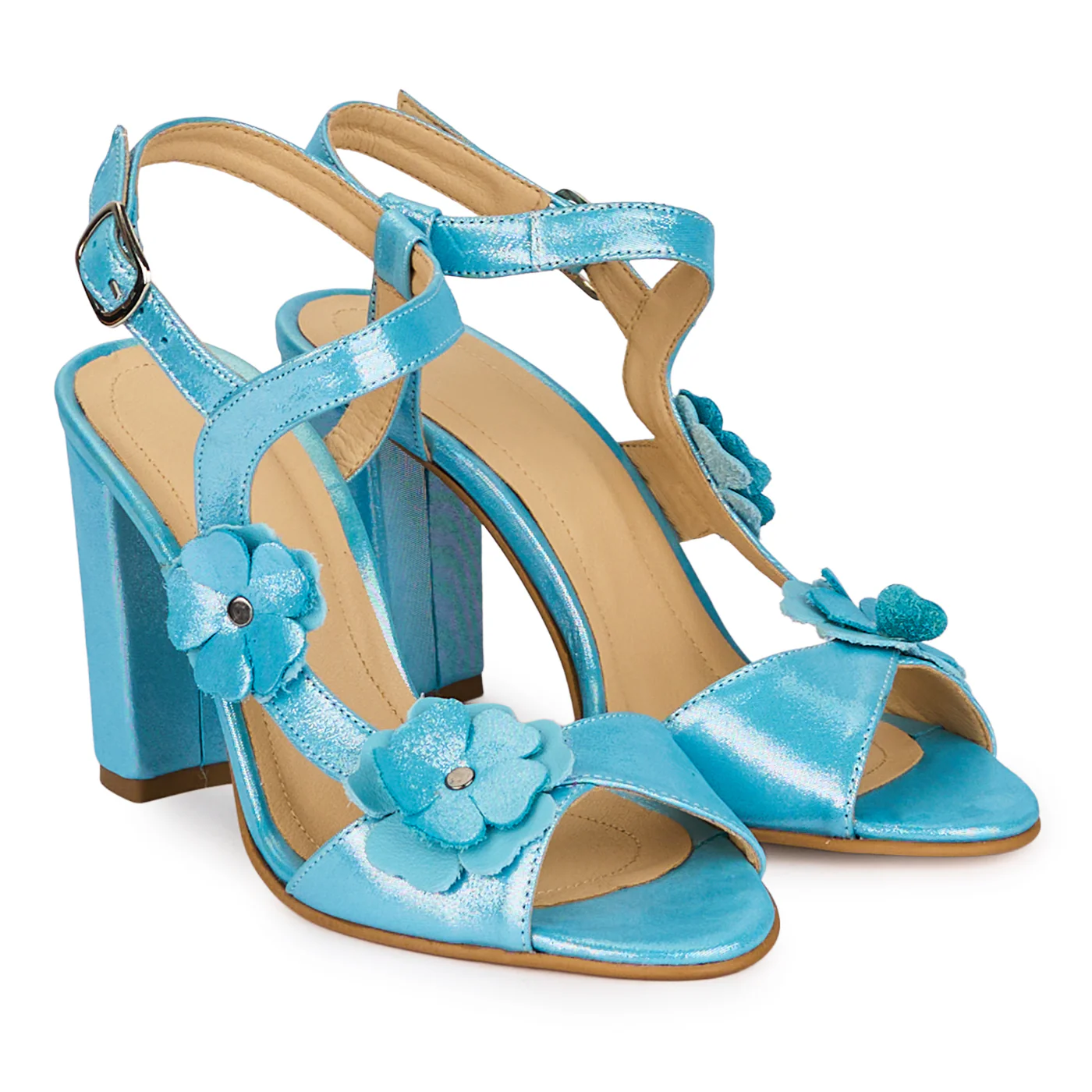 Sandale dama din piele naturala bleu sidef cu toc gros 9 cm 18553 - Image 4