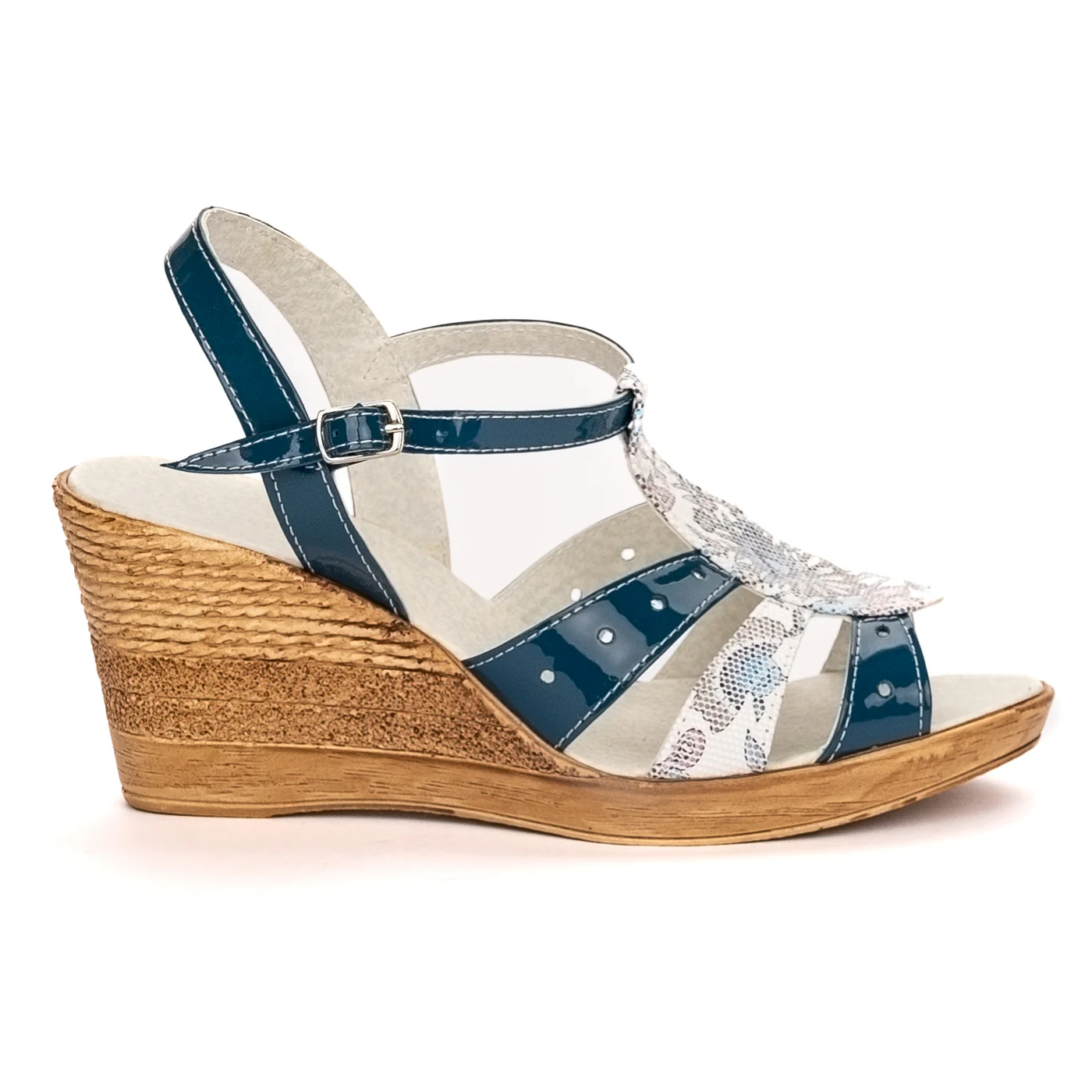 Sandale dama din piele naturala bleumarin cu platforma 13342