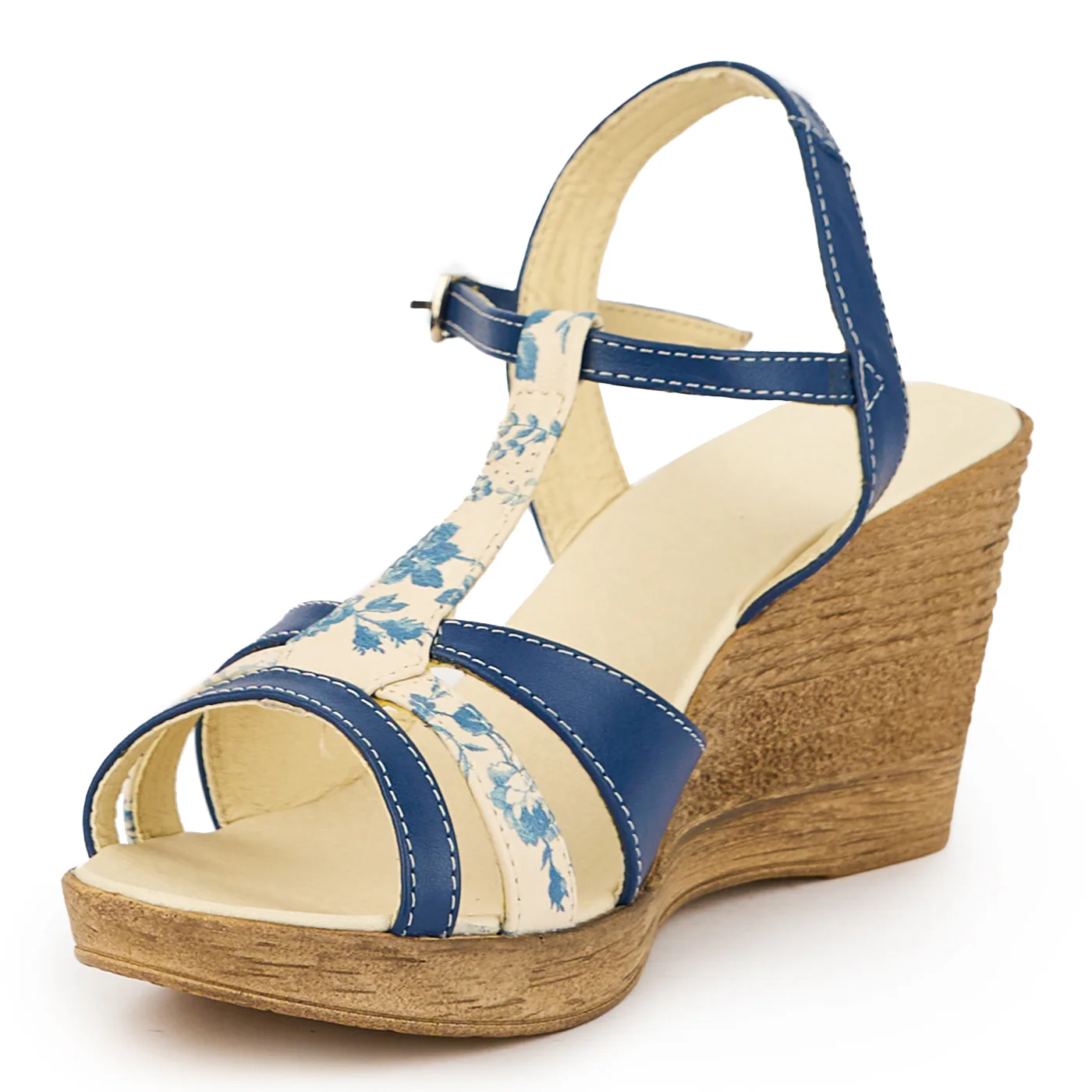 Sandale dama din piele naturala bleumarin cu platforma 14907 - Image 3